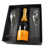 coffret Anniversaire Champagne Veuve Clicquot 2 flûtes Décor grappe de raisin
