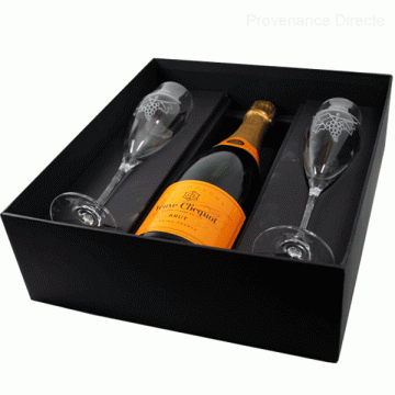 coffret Anniversaire N°1 Champagne Veuve Clicquot 2 flûtes Décor grappe de raisin